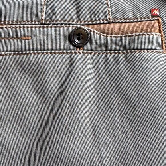 Meyer Jeans Mens Sz 35 / 31 Tan cotton blend Diego pin striped Modern Fit chino - Picture 11 of 14